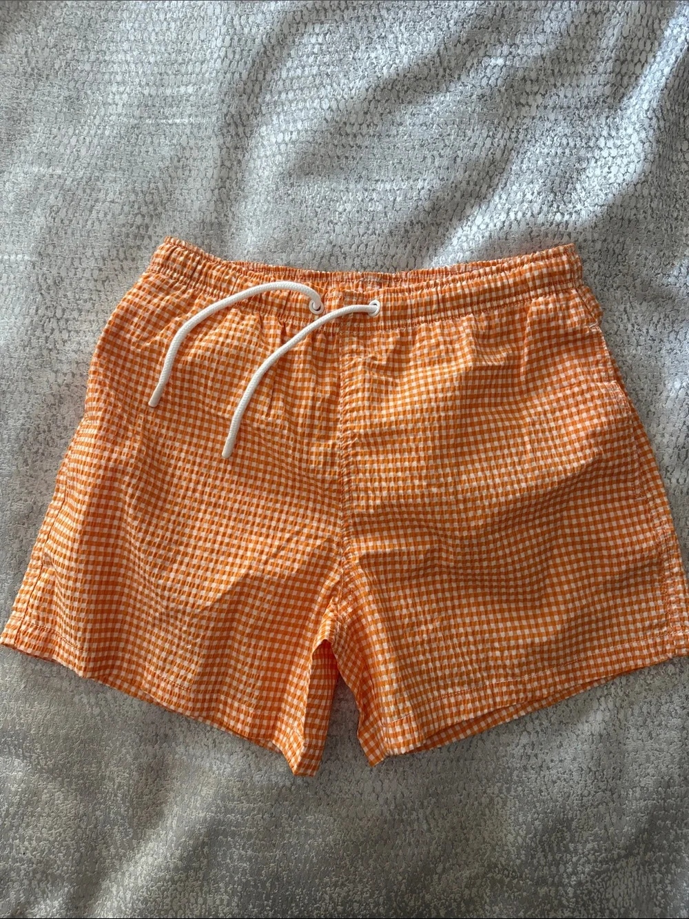 Zara Orange and White Gingham Swim Trunks with Drawstring